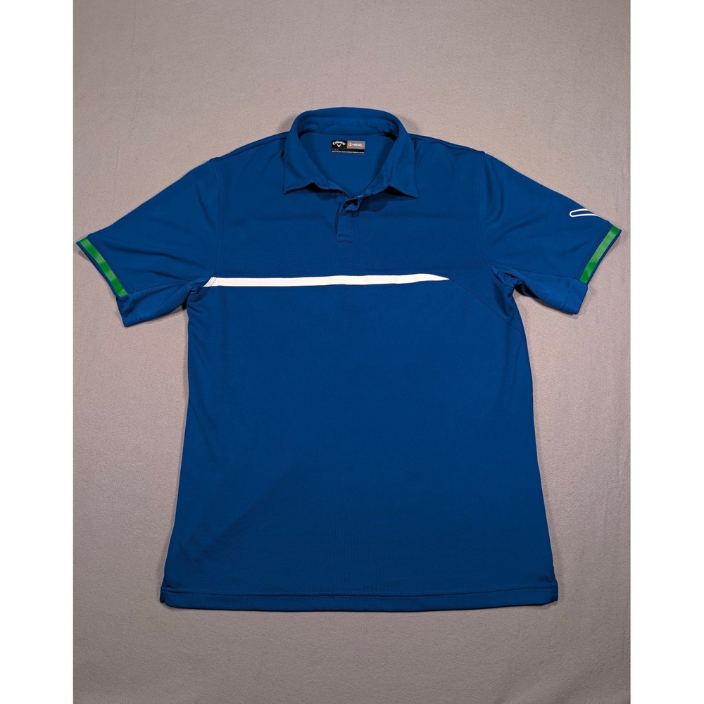 Callaway Opti-Dri Mens Large Blue Golf Polo Shirt Stripe Back Short Sleeve